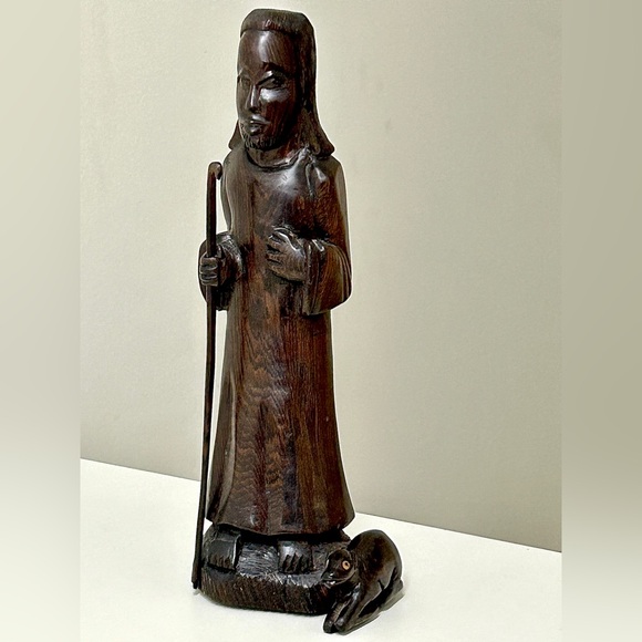 Other - Vintage Ethiopian Artisan Hand Carved Ebony Wood African Shepherd Jesus Statue